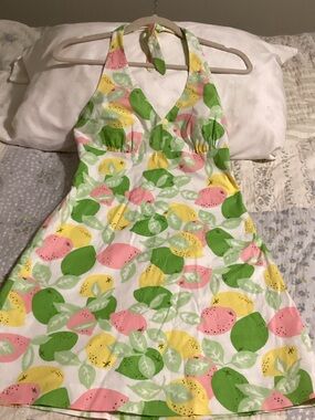 Vintage Lilly Pulitzer White Label Citrus Print Halter Dress